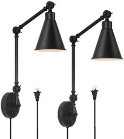 img 4 attached to 🔦 Haitral Swing Arm Wall Sconces 2 Pack- Modern Dimmable Wall Lamps with Mounted Light Fixtures for Home Decor, Headboard, Bathroom, Bedroom, Farmhouse, Porch, Garage - Black (Bulb Not Included)