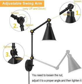 img 2 attached to 🔦 Haitral Swing Arm Wall Sconces 2 Pack- Modern Dimmable Wall Lamps with Mounted Light Fixtures for Home Decor, Headboard, Bathroom, Bedroom, Farmhouse, Porch, Garage - Black (Bulb Not Included)