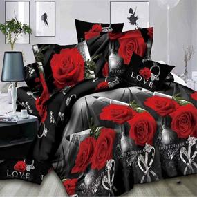 img 1 attached to Stunning Black Red Flower 3D Bedding Set: Floral Pattern 4pcs Queen Size Bedding Sheet Sets for Your Home Textiles