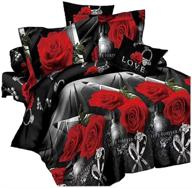 stunning black red flower 3d bedding set: floral pattern 4pcs queen size bedding sheet sets for your home textiles logo