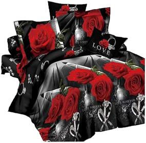 img 2 attached to Stunning Black Red Flower 3D Bedding Set: Floral Pattern 4pcs Queen Size Bedding Sheet Sets for Your Home Textiles