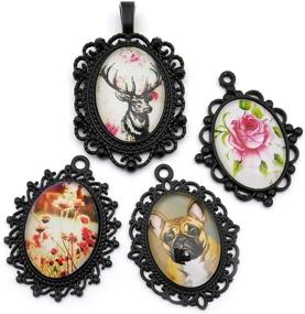 img 2 attached to ✨ Youdiyla 16 Sets 18x25mm Photo Pendant Trays Kits - Black Tone Base Setting Blank Bezel Frame Cameo with Glass Cabochon (HM181)