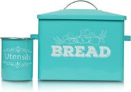 🍞 teal bread box with utensils holder set - stylish metal bread container for countertop - premium food grade material - 12x16x7.75 inch логотип