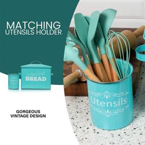 img 1 attached to 🍞 Teal Bread Box with Utensils Holder Set - Stylish Metal Bread Container for Countertop - Premium Food Grade Material - 12x16x7.75 Inch