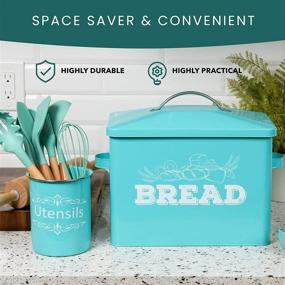 img 2 attached to 🍞 Teal Bread Box with Utensils Holder Set - Stylish Metal Bread Container for Countertop - Premium Food Grade Material - 12x16x7.75 Inch