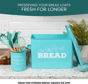 img 3 attached to 🍞 Teal Bread Box with Utensils Holder Set - Stylish Metal Bread Container for Countertop - Premium Food Grade Material - 12x16x7.75 Inch