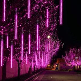 img 3 attached to 🎄 Aukora LED Meteor Shower Lights - Purple Rain Drop Christmas Lights, 12 inch 8 Tubes, Icicle Snow Falling Lights for Xmas Wedding Party Holiday Garden Tree Christmas Thanksgiving Decoration Outdoor