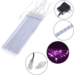 img 2 attached to 🎄 Aukora LED Meteor Shower Lights - Purple Rain Drop Christmas Lights, 12 inch 8 Tubes, Icicle Snow Falling Lights for Xmas Wedding Party Holiday Garden Tree Christmas Thanksgiving Decoration Outdoor