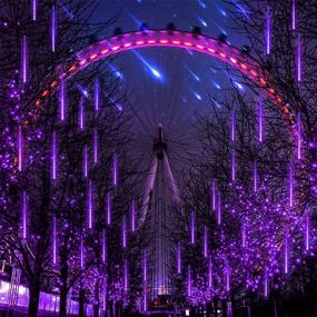 img 4 attached to 🎄 Aukora LED Meteor Shower Lights - Purple Rain Drop Christmas Lights, 12 inch 8 Tubes, Icicle Snow Falling Lights for Xmas Wedding Party Holiday Garden Tree Christmas Thanksgiving Decoration Outdoor