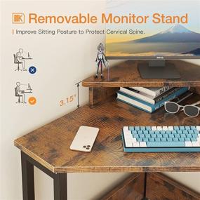 img 3 attached to 💻 Compact ODK Corner Desk: Space-Saving Steel Frame Computer Desk with Monitor Stand and Triangle Vanity Design