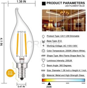 img 2 attached to 🕯️ 10 Pack CRLight 2W 250LM Dimmable LED Candelabra Bulb 2500K Warm White, E12 Base LED Candle Bulbs, Antique CA11 Flame Shape Clear Glass Chandelier Light Bulbs - Energy Efficient 25W Equivalent