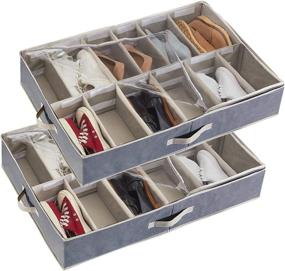 img 4 attached to YOUDENOVA Underbed Shoe Organizer: 12 Compartments with Adjustable Dividers, 2 Pack in Grey - Enhance Your Shoe Storage Solutions!