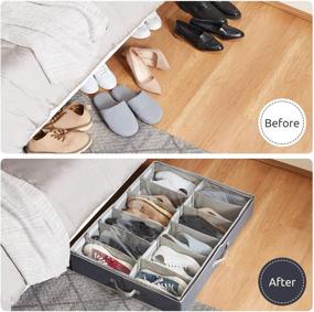 img 2 attached to YOUDENOVA Underbed Shoe Organizer: 12 Compartments with Adjustable Dividers, 2 Pack in Grey - Enhance Your Shoe Storage Solutions!