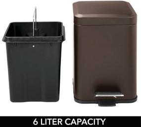 img 1 attached to 🗑️ mDesign Bronze Metal Step Trash Can - 1.5 Gallon Square Wastebasket with Removable Liner - Ideal for Bathroom, Powder Room, Bedroom, Kitchen, Craft Room, Office - Garbage Container Bin