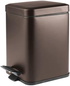 img 4 attached to 🗑️ mDesign Bronze Metal Step Trash Can - 1.5 Gallon Square Wastebasket with Removable Liner - Ideal for Bathroom, Powder Room, Bedroom, Kitchen, Craft Room, Office - Garbage Container Bin