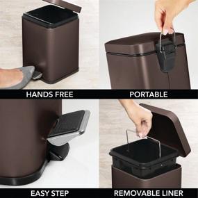 img 2 attached to 🗑️ mDesign Bronze Metal Step Trash Can - 1.5 Gallon Square Wastebasket with Removable Liner - Ideal for Bathroom, Powder Room, Bedroom, Kitchen, Craft Room, Office - Garbage Container Bin