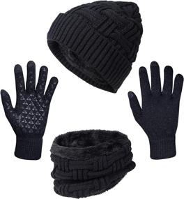 img 4 attached to 🧣 3-Piece Winter Hat, Scarf, and Touch Screen Gloves Set - Warm Knit Skull Cap Gifts for Men and Women