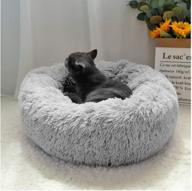 🐱 oyanten cat sleep bed for indoor cats and dogs, round calming donut pet bed, soft fluffy warm and cozy, machine washable - misty gray, champagne, space gray logo