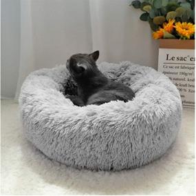 img 4 attached to 🐱 OYANTEN Cat Sleep Bed for Indoor Cats and Dogs, Round Calming Donut Pet Bed, Soft Fluffy Warm and Cozy, Machine Washable - Misty Gray, Champagne, Space Gray