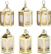 set of 6 gold mini lanterns with led star - 4.5 🌟 inch tall, warm white 3d holographic star light, christmas table décor centerpiece, batteries included logo