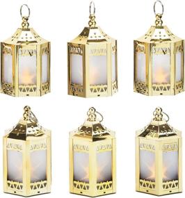 img 4 attached to Set of 6 Gold Mini Lanterns with LED Star - 4.5 🌟 Inch Tall, Warm White 3D Holographic Star Light, Christmas Table Décor Centerpiece, Batteries Included