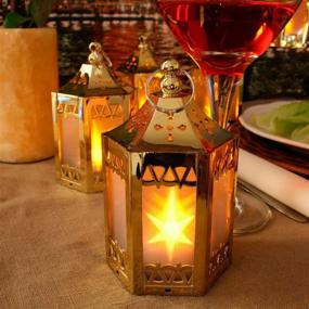 img 2 attached to Set of 6 Gold Mini Lanterns with LED Star - 4.5 🌟 Inch Tall, Warm White 3D Holographic Star Light, Christmas Table Décor Centerpiece, Batteries Included