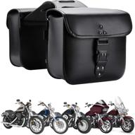 🏍️ black motorcycle saddlebags - throw over saddle bags panniers side bags with lock for sportster softail dyna road king - universal synthetic leather, 1 pair logo