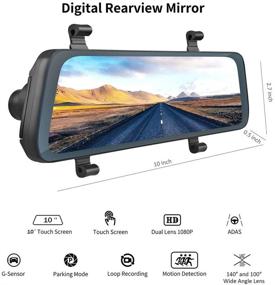 img 4 attached to 📸 Acumen Mirror Dash Cam - 10'' Touch Screen, Dual Lens 1080P Full HD Cameras, Parking Mode, G-Sensor, Loop-Recording, Night Vision - Includes 32GB SD Card (R1080P)