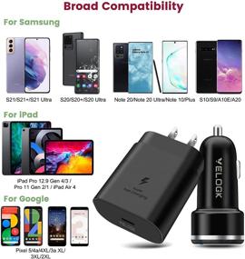 img 1 attached to 🔋 25W PD PPS USB C Супер Быстрая Зарядка Комплект от VELOGK - Совместима с Samsung Galaxy S21/S20/Plus/Ultra/Note 20/10/A71 и 2020/2018 iPad Pro/Air | Включает 2X 3.3ft Нейлоновые Плетеные USB C-на-C Кабели