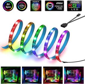 img 3 attached to Совместимая лента Adressable RGB LED Ширина 40 дюймов / 100 см для корпуса ПК с поддержкой ASUS Aura SYNC/MSI Mystic Sync/ASROCK Aura RGB/GIGABYTE RGB Fusion, 5В 3-контактный разъем, полоса с фантастическим цветовым эффектом RGBW.