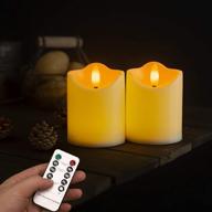 🕯️ realistic flameless led pillar candles: 4 inch flickering battery operated candles with timers and remote control - set of 2, ivory логотип