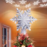supfine christmas tree topper light projector, 3d glitter white snowflake light for christmas tree decorations with led rotating snowflakes - enhance your christmas atmosphere logo
