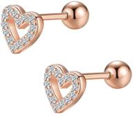 💎 20g cz love heart tragus stud earrings for women girls - s925 sterling silver cartilage helix jewelry with tiny cubic zirconia, barbell piercing screw, and huggie style logo