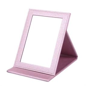 img 4 attached to Enhance Your Beauty Routine with APAS Deluxe PU Leather Desktop Large Makeup Cosmetics Personal Beauty Folding Mirrors in Elegant Pink