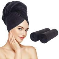 🔆 sunland microfiber hair drying towel 2 pack - super absorbent quick dry hair turban for drying long hair - soft and large 20" x 40" - black logo