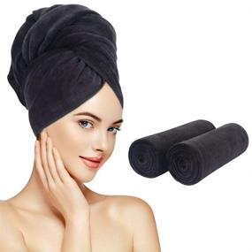 img 4 attached to 🔆 Sunland Microfiber Hair Drying Towel 2 Pack - Super Absorbent Quick Dry Hair Turban for Drying Long Hair - Soft and Large 20" X 40" - Black