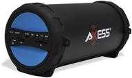 axess spbt1041 portable bluetooth cylinder loud speaker with thunder sonic, built-in fm radio, sd card, usb, aux inputs - blue logo