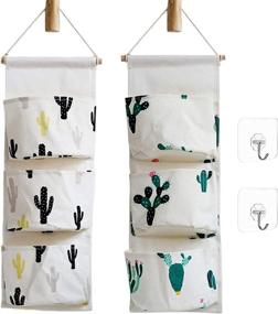 img 4 attached to 🌵 Ricye Cactus Hanging Storage Bag Organizer - Canvas Fabric, 3 Pockets, Over The Door, 2 Pack (Cactus Design)