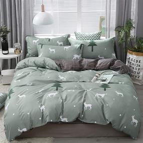 img 4 attached to 🦌 Omelas Kids Sage Green Bedding Twin Duvet Cover Set - Soft Microfiber Cartoon Animal Elk Deer Tree Printed - Black Rectangle Plaid Bedding Set for Girls Boys 3 Pieces (SLXL,T)