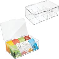 📦 mdesign clear plastic stackable tea bag storage organizer box with lid - for kitchen cabinets, countertops, pantry - holds beverage bags, pods, packets - 2 pack логотип