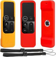 [2 pack] anti slip remote protective case compatible for apple tv 4k 4th generation siri remote controls - pinowu silicone skidproof shockproof cover skin for tv 4 4k remote (red orange) logo