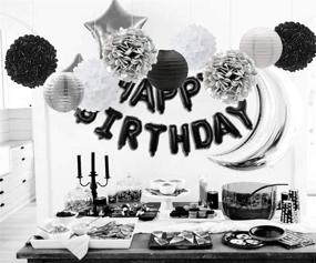 img 2 attached to 🎉 Stylish Black and Silver Birthday Party Decorations Set for Adult Celebration - Balloons, Tissue Paper Decorations, and Triangle Flag Banner