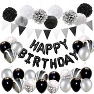 🎉 stylish black and silver birthday party decorations set for adult celebration - balloons, tissue paper decorations, and triangle flag banner logo