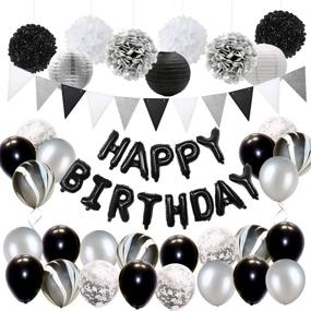 img 4 attached to 🎉 Stylish Black and Silver Birthday Party Decorations Set for Adult Celebration - Balloons, Tissue Paper Decorations, and Triangle Flag Banner