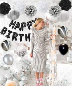 img 3 attached to 🎉 Stylish Black and Silver Birthday Party Decorations Set for Adult Celebration - Balloons, Tissue Paper Decorations, and Triangle Flag Banner