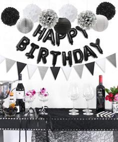img 1 attached to 🎉 Stylish Black and Silver Birthday Party Decorations Set for Adult Celebration - Balloons, Tissue Paper Decorations, and Triangle Flag Banner