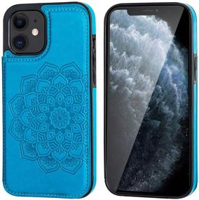 img 2 attached to 📱 Vaburs iPhone 12 and iPhone 12 Pro Wallet Case with Card Holder - Embossed Mandala Pattern Flower PU Leather Magnetic Flip Cover, Shockproof and Protective, 6.1 Inch - Blue