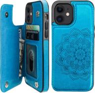 📱 vaburs iphone 12 and iphone 12 pro wallet case with card holder - embossed mandala pattern flower pu leather magnetic flip cover, shockproof and protective, 6.1 inch - blue logo