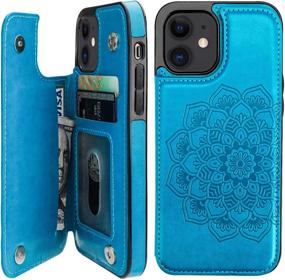 img 4 attached to 📱 Vaburs iPhone 12 and iPhone 12 Pro Wallet Case with Card Holder - Embossed Mandala Pattern Flower PU Leather Magnetic Flip Cover, Shockproof and Protective, 6.1 Inch - Blue