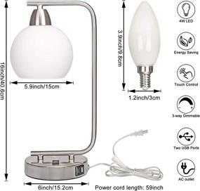 img 2 attached to Modern Silver Table Lamp with AC Outlet, 2 USB Charging Ports, Dimmable Touch Control, Opal Glass Shade - Ideal for Office, Bedroom or Guest Room - Includes LED Bulb